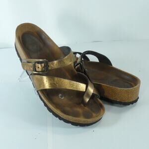 Sabatini Memory System Bronze Leather Sandal Cork Wedge Shoes Size 8-8.5 EU 39